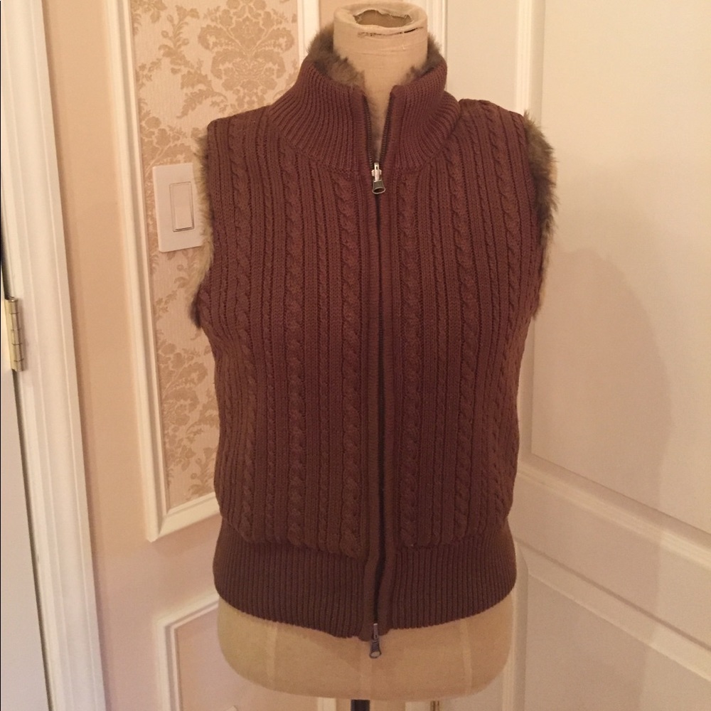 Reversible cable knit/faux fur vest