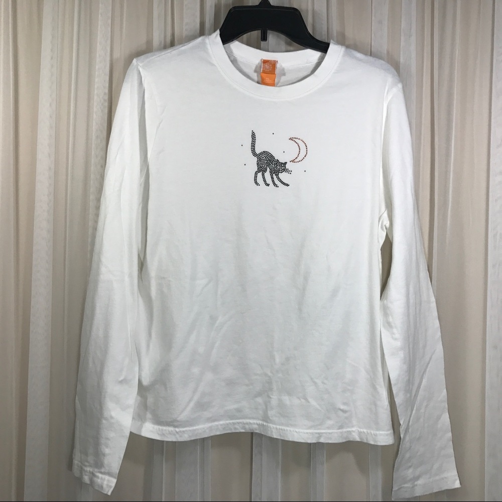 Target Halloween White Shirt Sparkle Black Cat