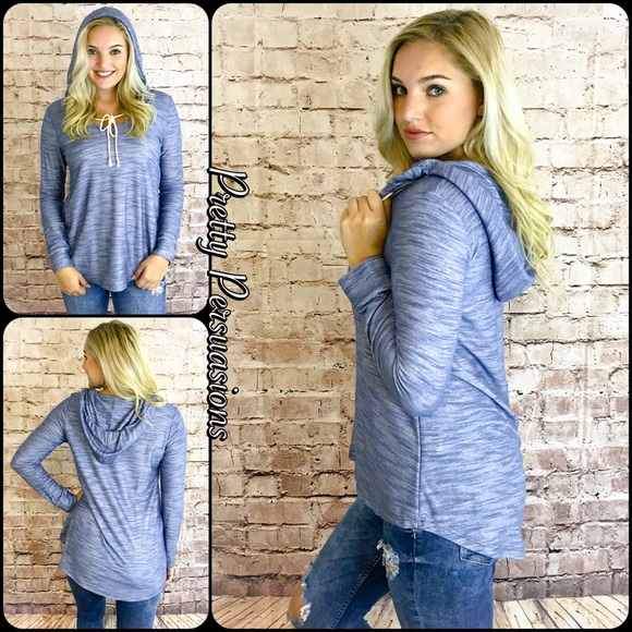 Washed Blue Relaxed Long Sleeve Hooded Top - Picture 3 of 6