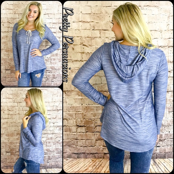 Washed Blue Relaxed Long Sleeve Hooded Top - Picture 4 of 6