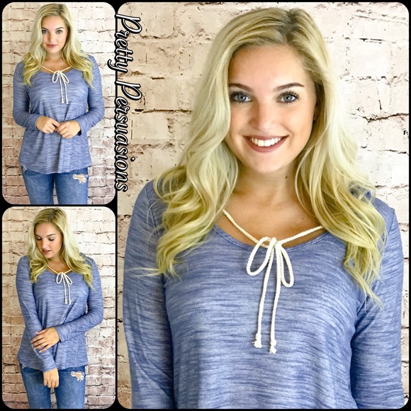Washed Blue Relaxed Long Sleeve Hooded Top - Picture 6 of 6
