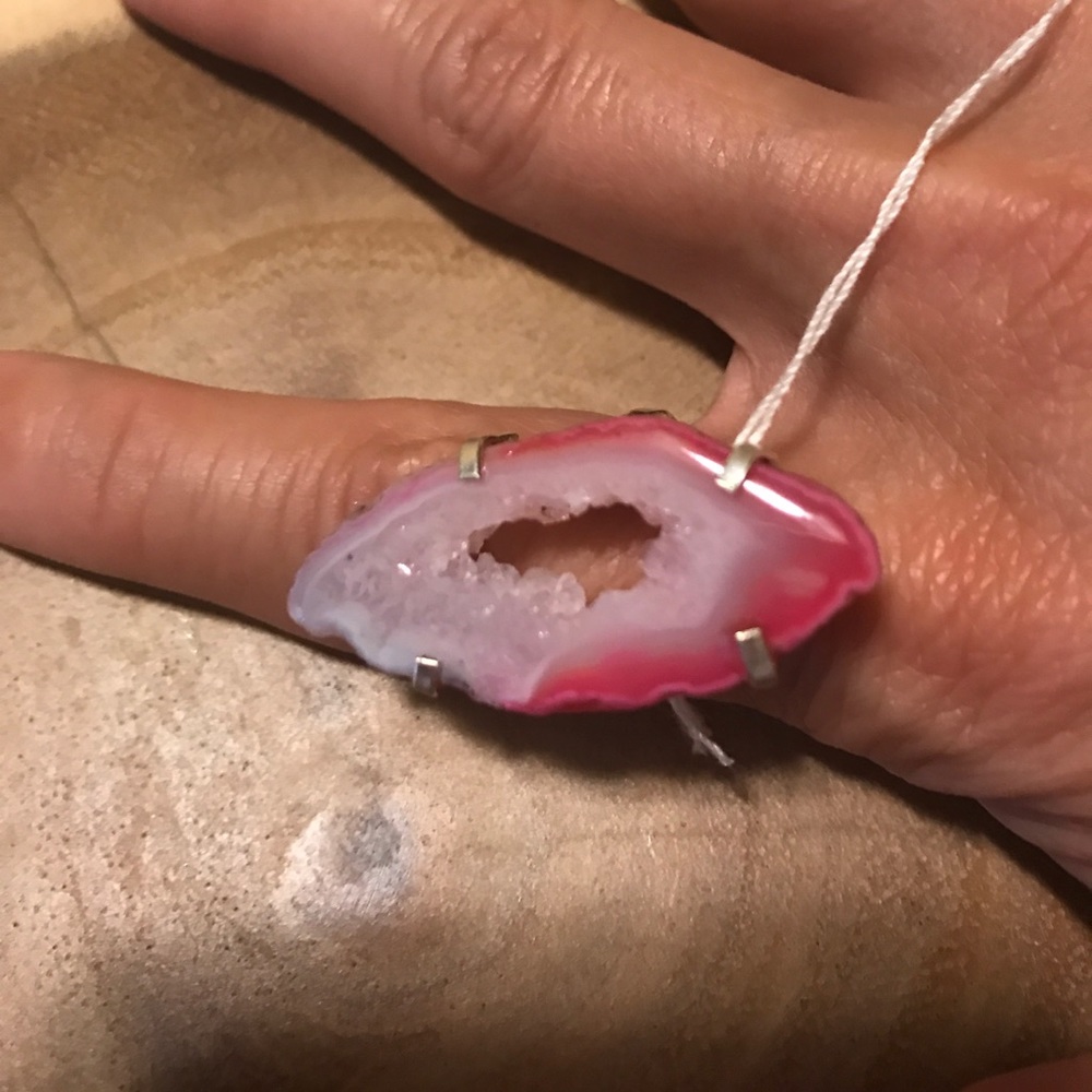 Gorgeous pink agate geode druzy ring