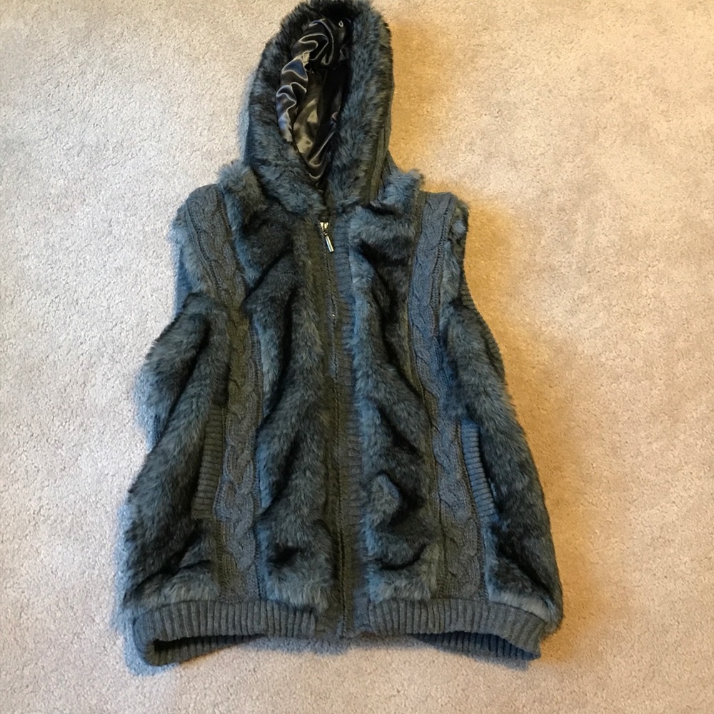 Brand Green tea black and grey faux fur knit vest