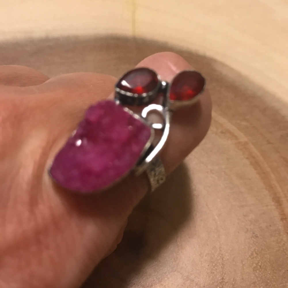 Garnet & druzy ring