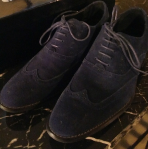 Navy Suede Wingtips - Picture 1 of 4