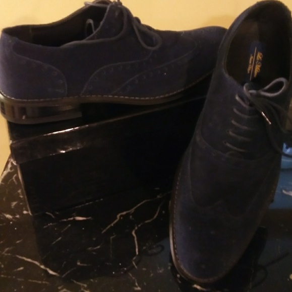 Navy Suede Wingtips - Picture 2 of 4