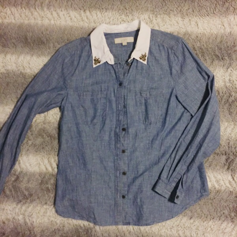 Ann Taylor Loft Jeweled Collar Button down