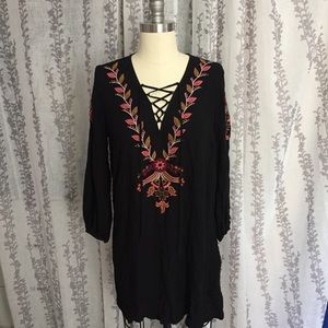 Forever 21 Embroidered Lace-Up Mini Dress