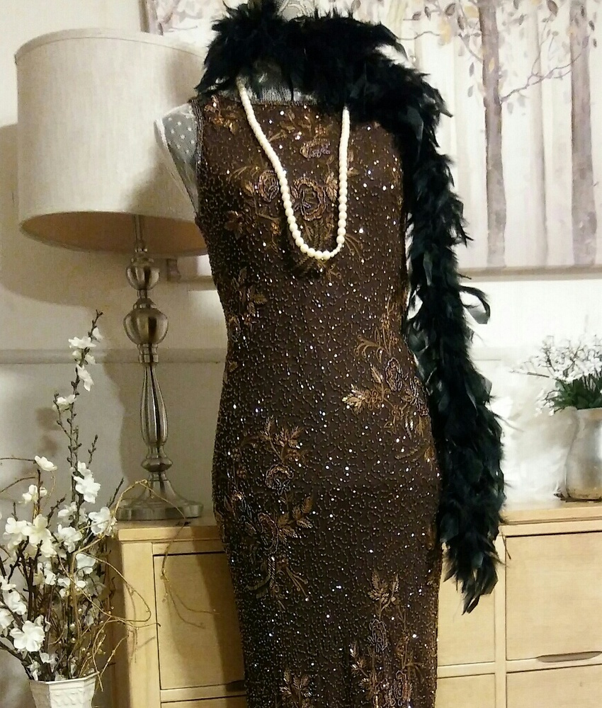 Great Gatsby brown beaded dress size 8