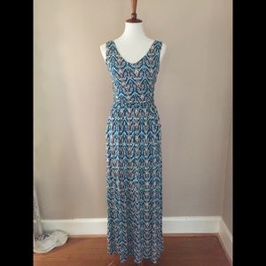 Anthropologie Blue and Orange Jersey Maxi Dress