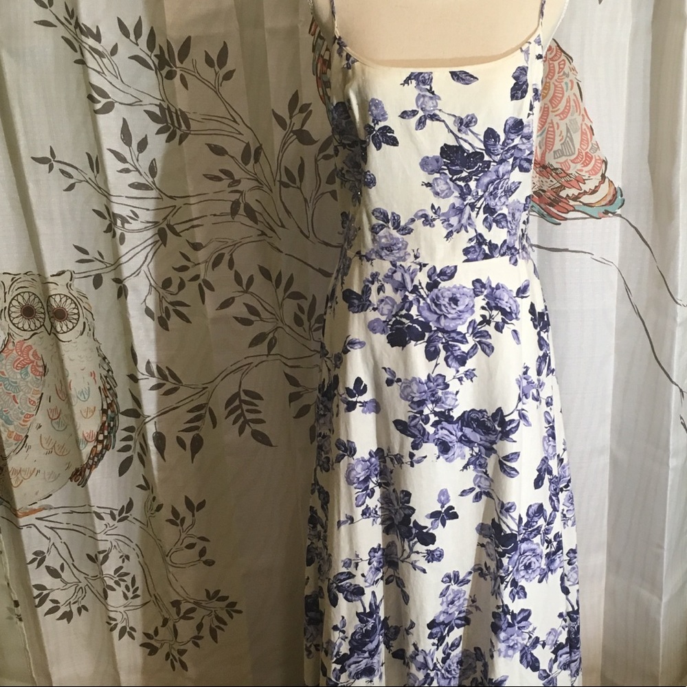 Blue Floral Summer Dress, ankle length, size 12