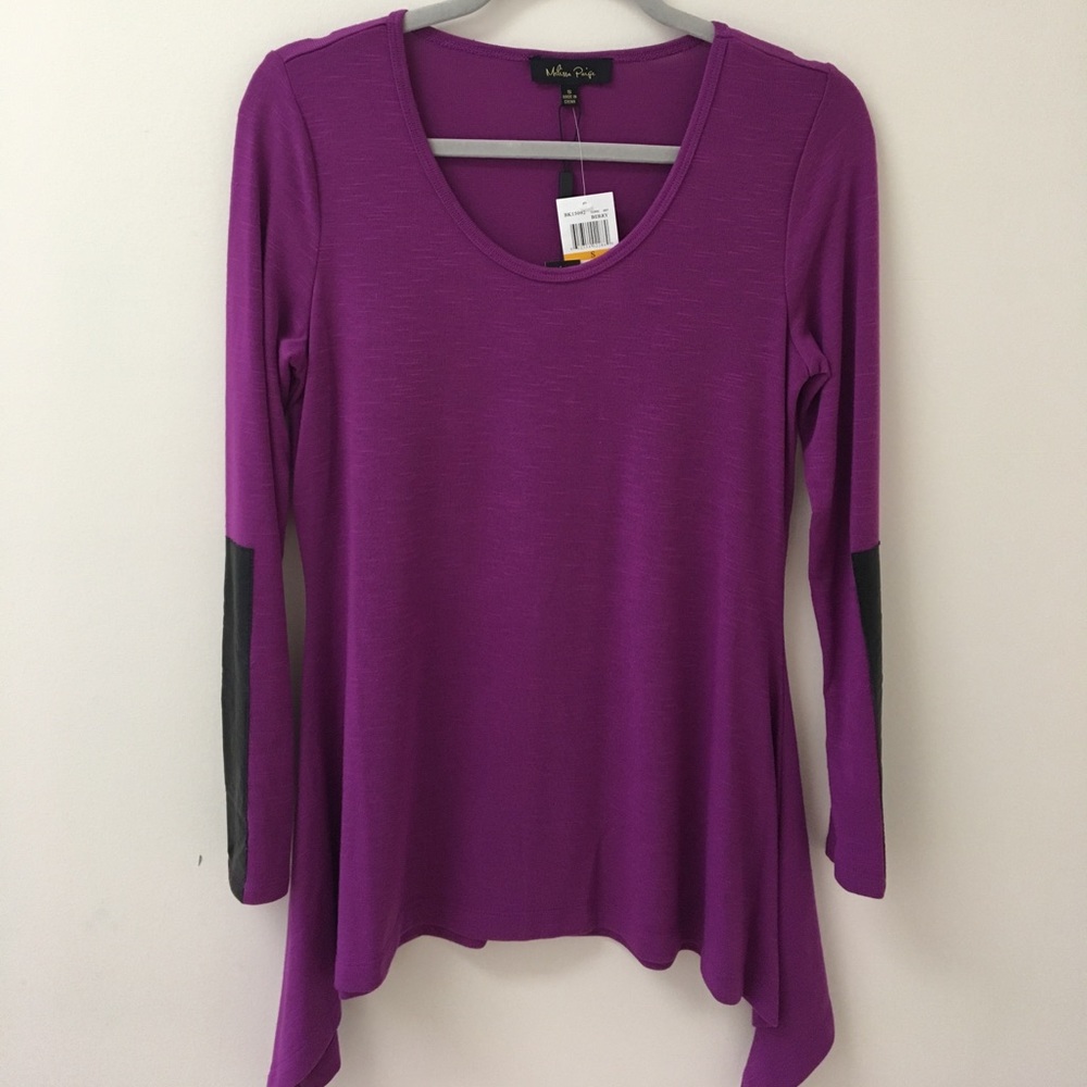 Purple Asymmetric Top with Leather Detail