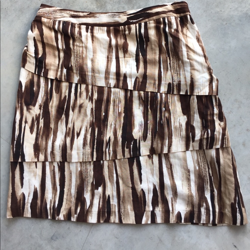 Brown Watercolor 3-Tiered Linen Skirt
