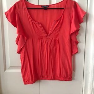 American Eagle Coral Flutter Sleeve Top
