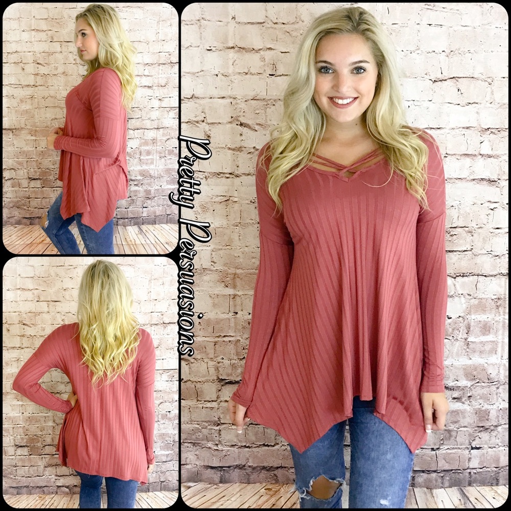 NWT Mauve Strappy Neck Long Sleeve Tunic Top - Picture 1 of 5