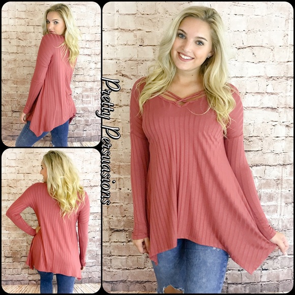 NWT Mauve Strappy Neck Long Sleeve Tunic Top - Picture 5 of 5
