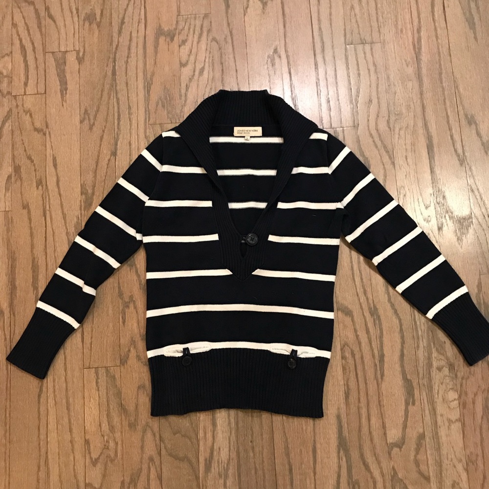 Navy and white striped sweater