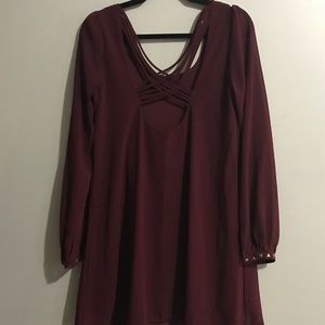 Wine collared dress with gold embellishments