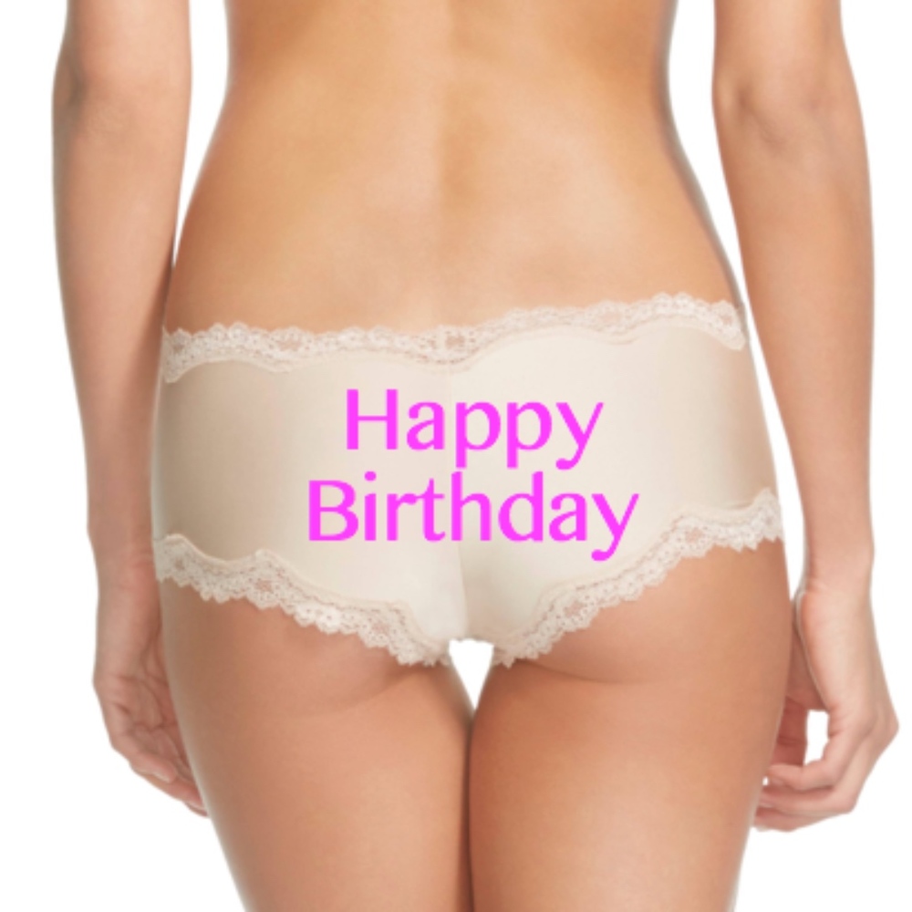 Personalized Happy Birthday Nude Lace Trim Panty