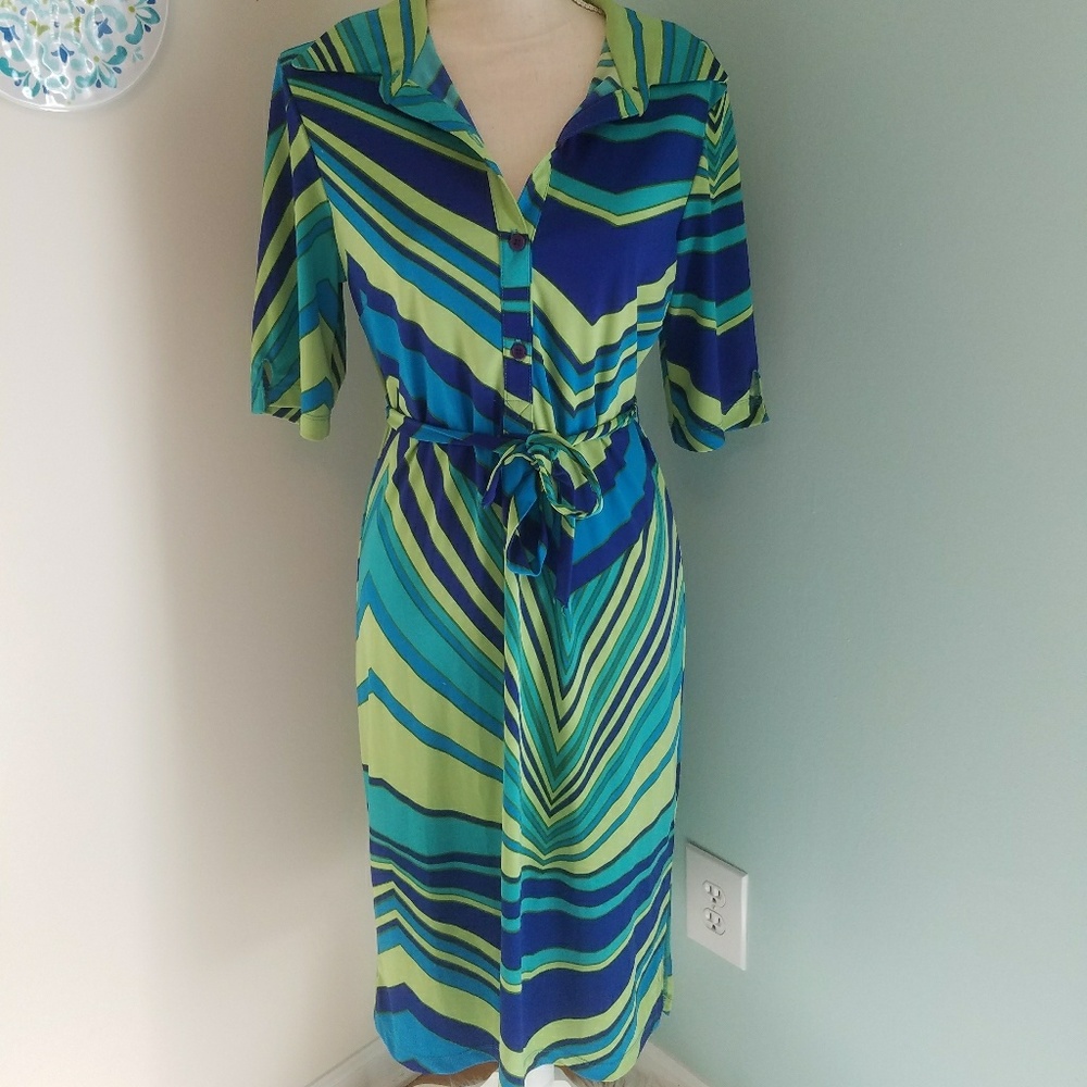 BCBG blue and green dress, size Large