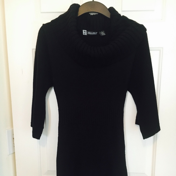 Black wool blend, cowl neck black dress. - Picture 1 of 4