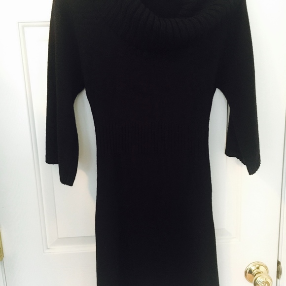 Black wool blend, cowl neck black dress. - Picture 2 of 4