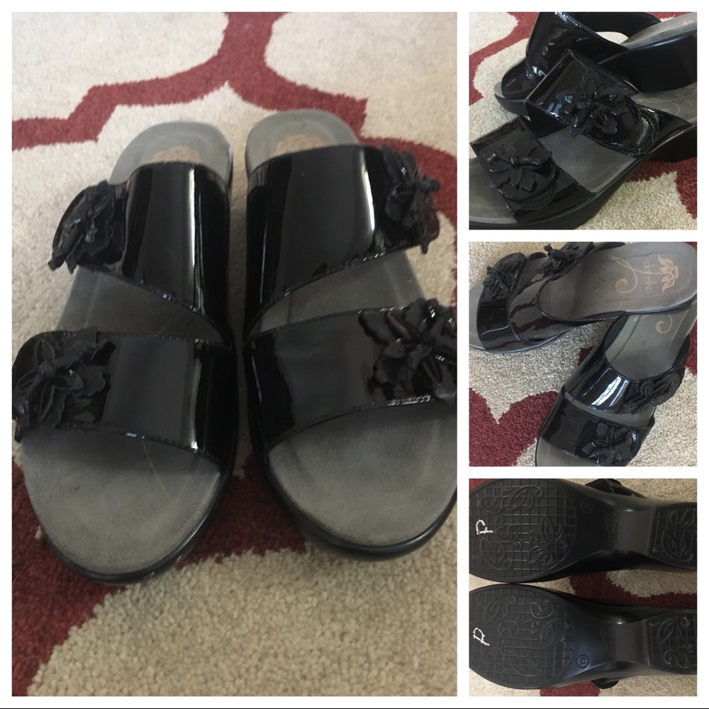 Dansko black patent slides