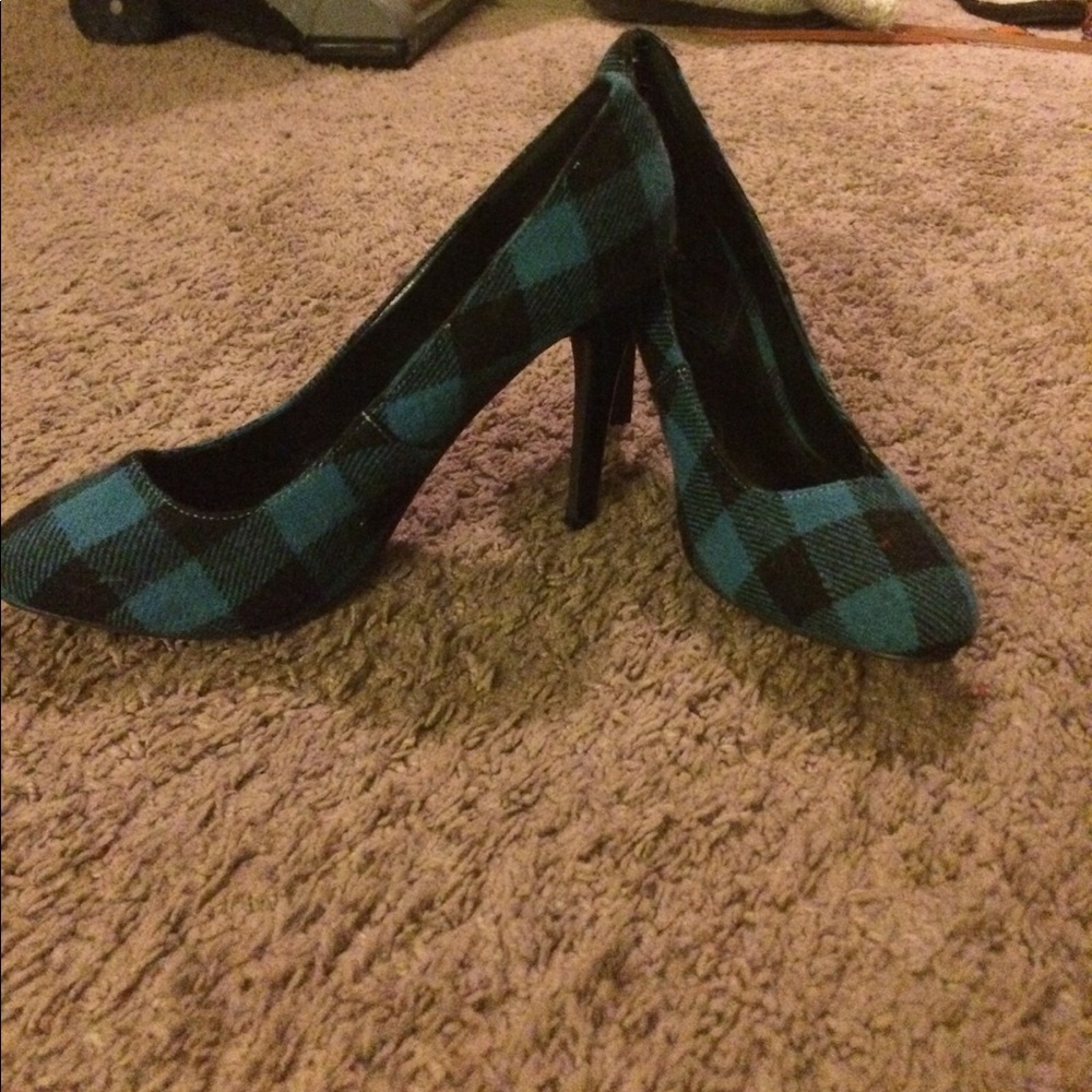 Lightly used blue plaid heels