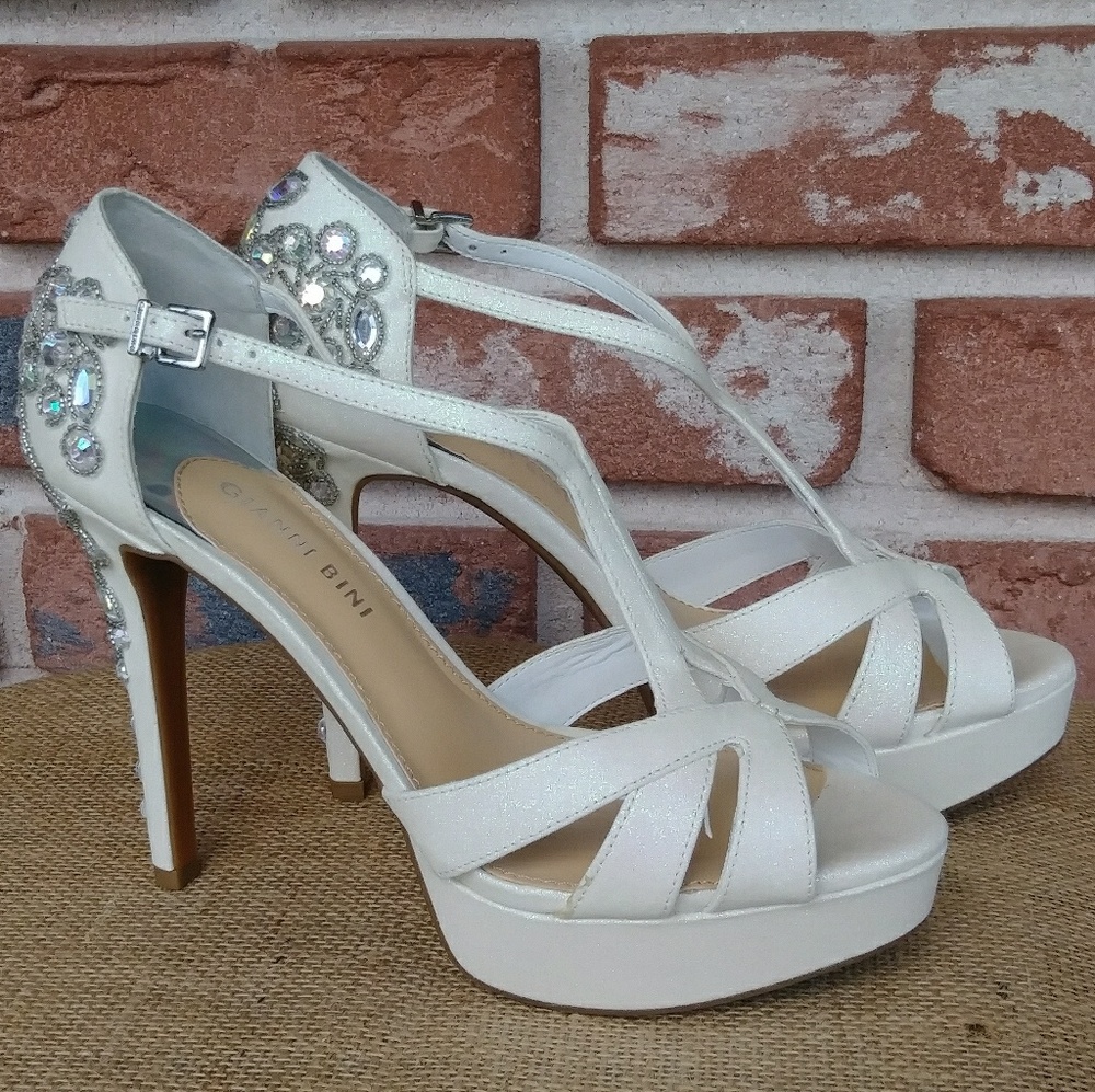 Prom white Jeweled heels  platform NWOT