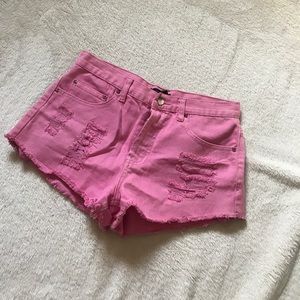Forever 21 F21 pink distressed denim shorts