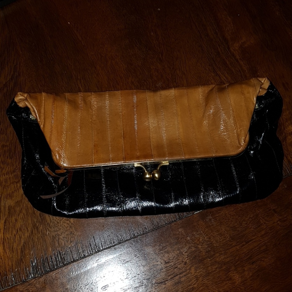 devi kroell foldover snake skin  clutch