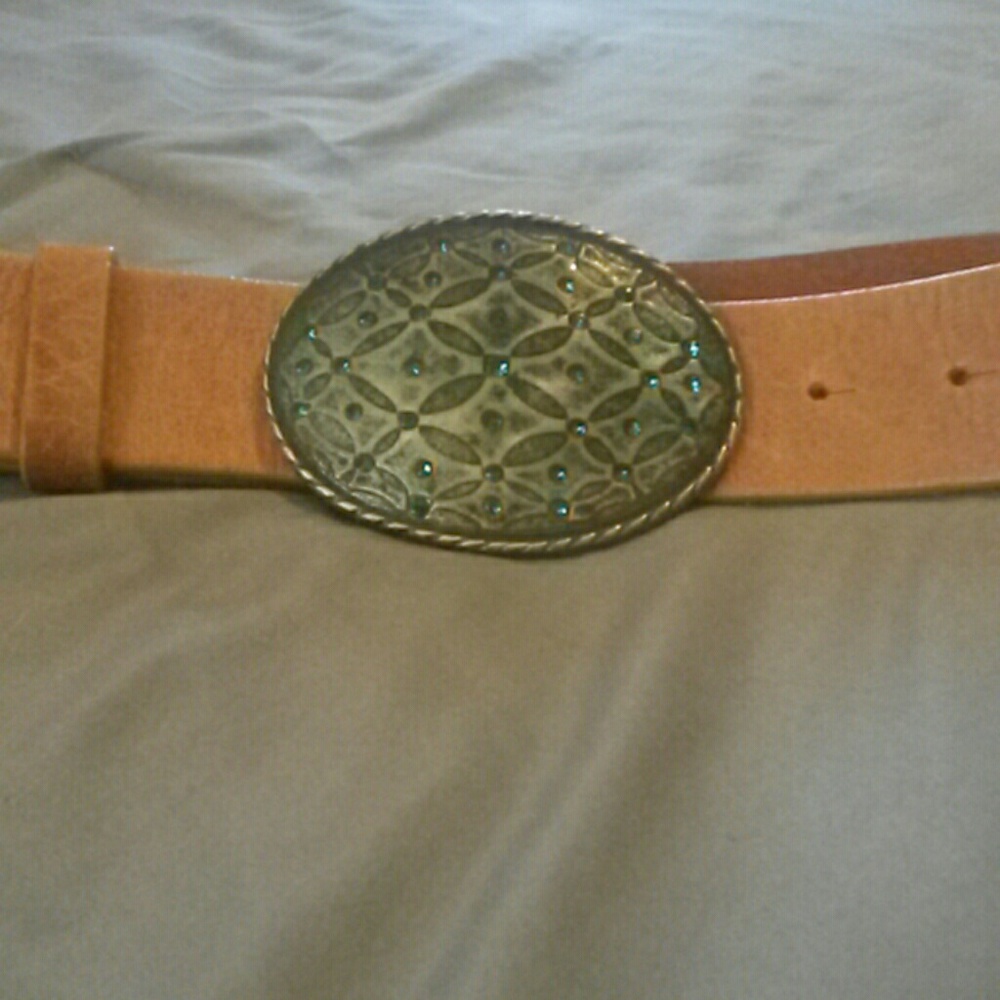 Belt w/ Stainless & Turquoise Crystal Buckle