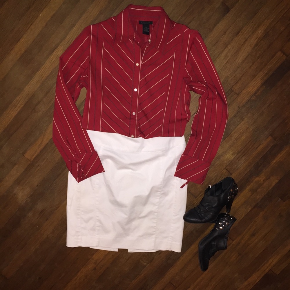 Work Attire Red Stripe Button Up