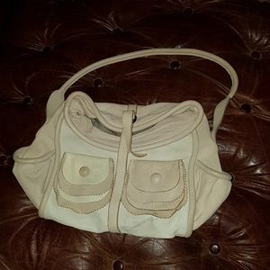 cream colored leather purse