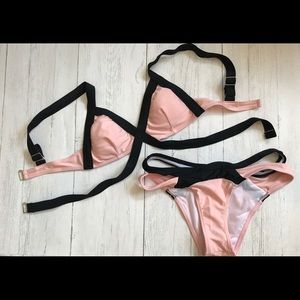 Strappy pink and black two piece