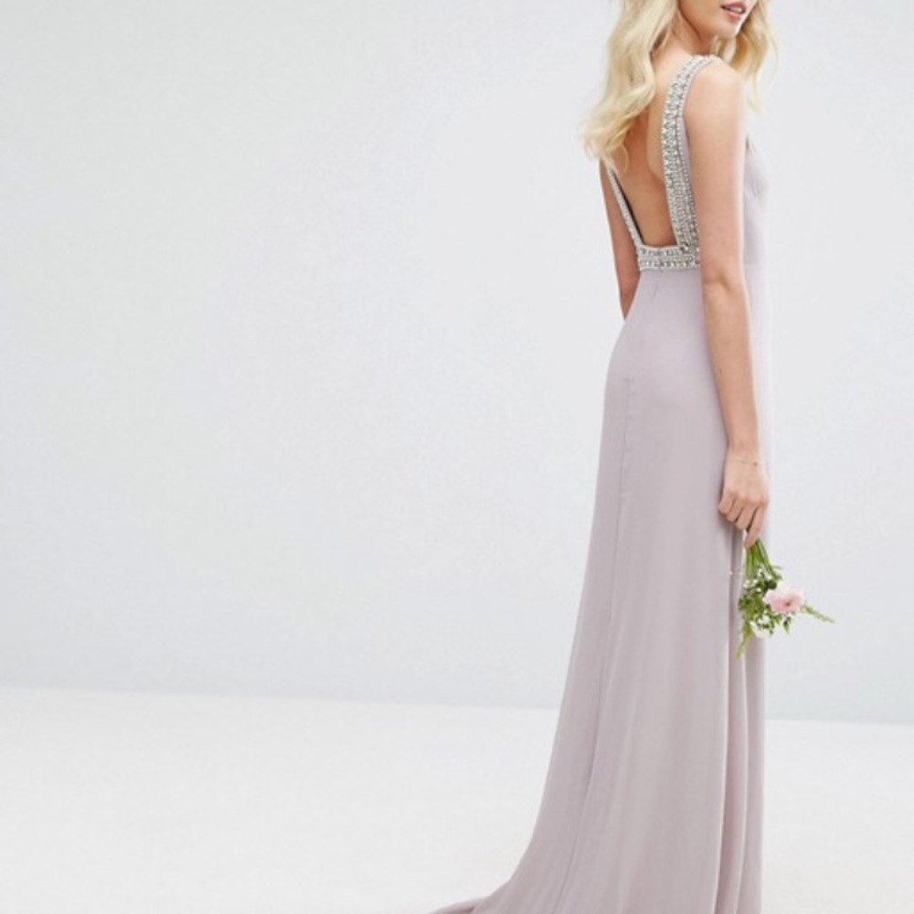 ASOS tfnc beaded grey maxi wedding bridesmaid