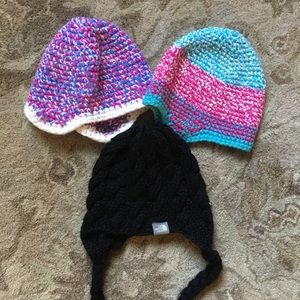 North Face and Two Crochet Beanie Hats