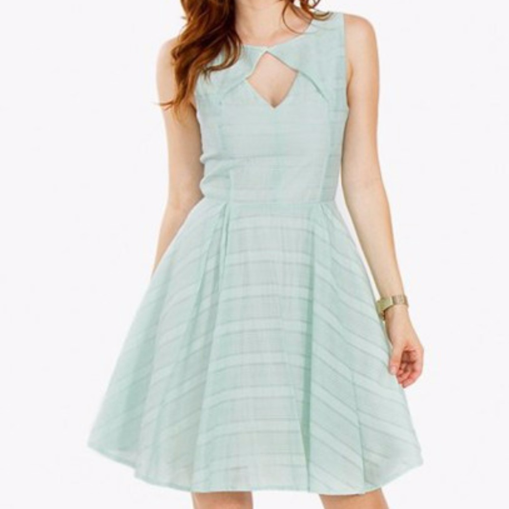 Mint Blue Dress with Cut Out Neck