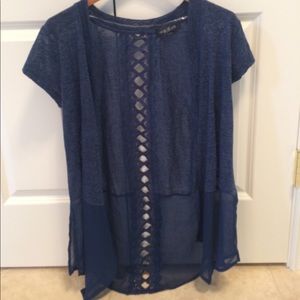 Cardigan sheer bottom cut- out pattern detail