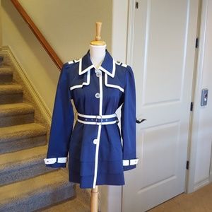 Guess Navy & White Ruffled Belted Trench L