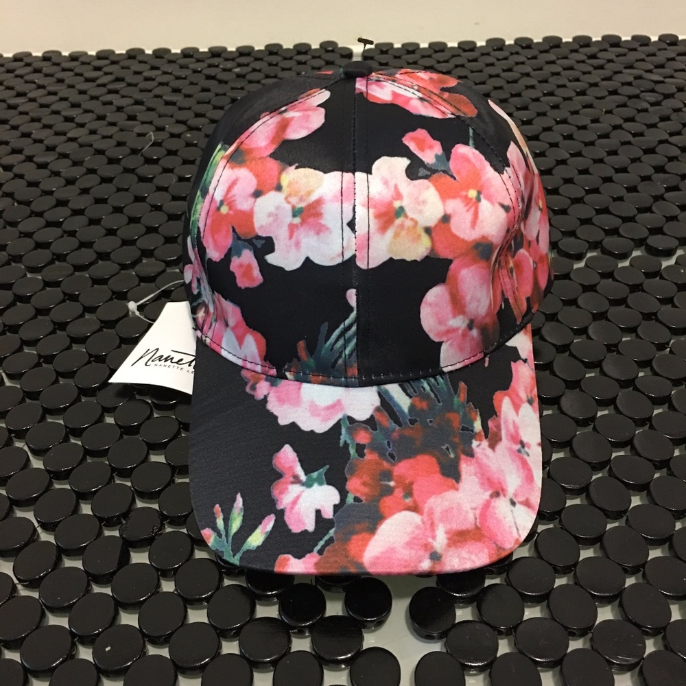 Nanette Lepore Black/Floral Baseball Cap