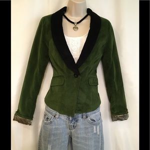 Dark Green Velvet Jacket with Black Velvet Collar