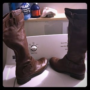 Tall brown genuine leather boots