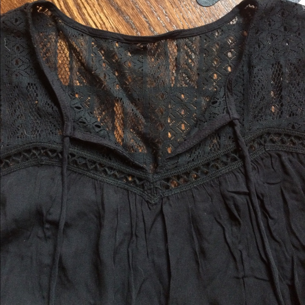 Black boho cut out detailed long sleeve shirt