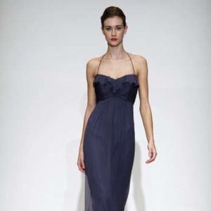 French blue Amsale crinkle chiffon dress.