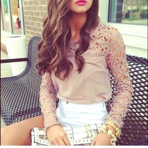 NWT Beige Lace Sleeves Shirt