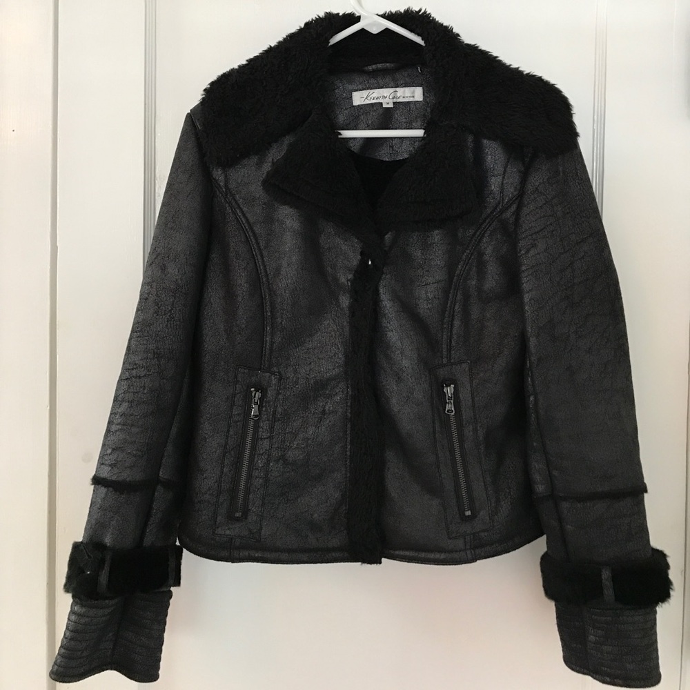 Kenneth Cole New York faux fur lined moto jacket