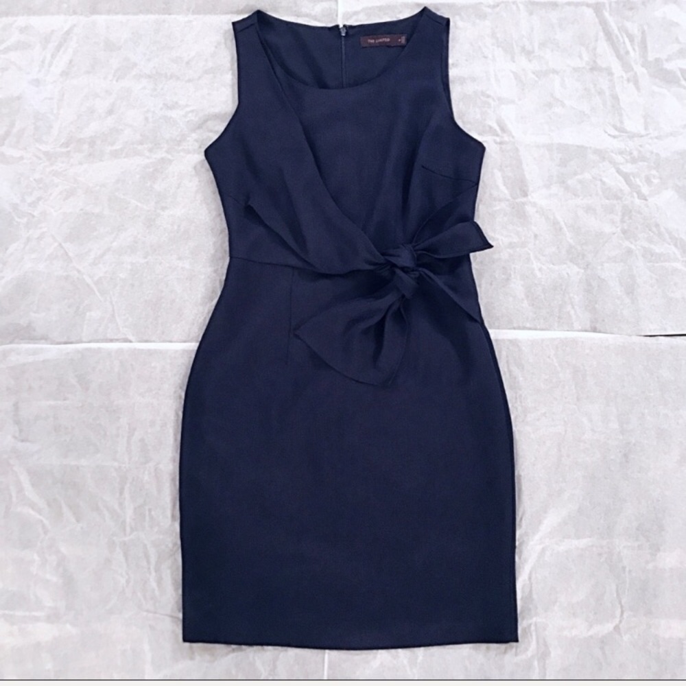 The Limited SZ 2 Dark Navy Sash Tie Sheath Dress