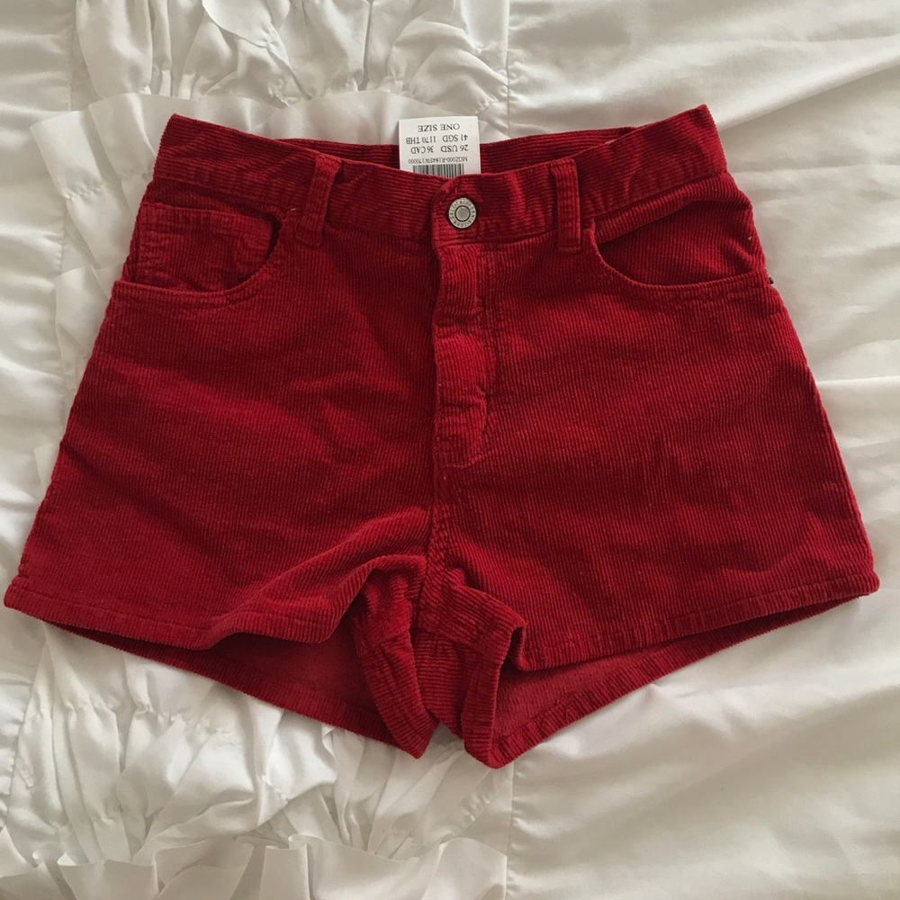 Red corduroy shorts