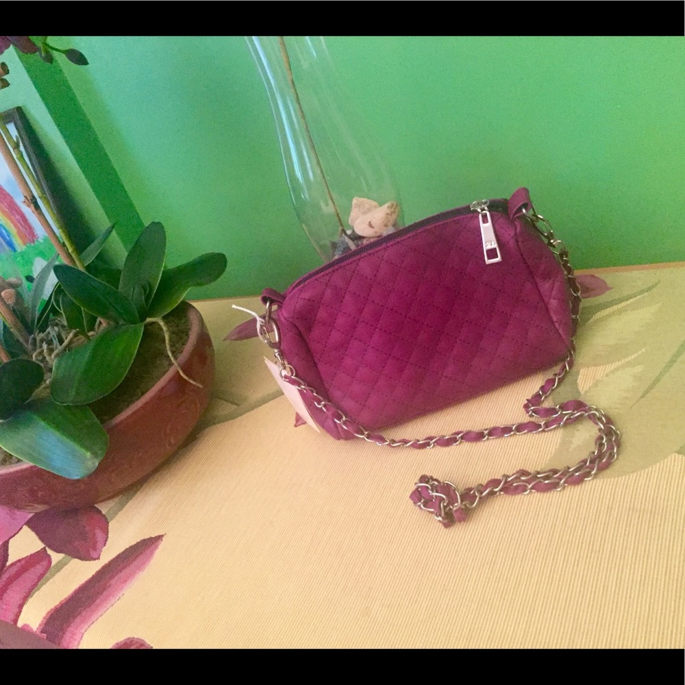Genuine leather purple quilted cross body bag